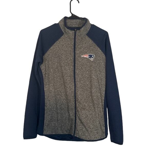 NFL Blue & Gray Boston Patriots Football Full Zip High Neck Jacket Women Sz S - Picture 1 of 9